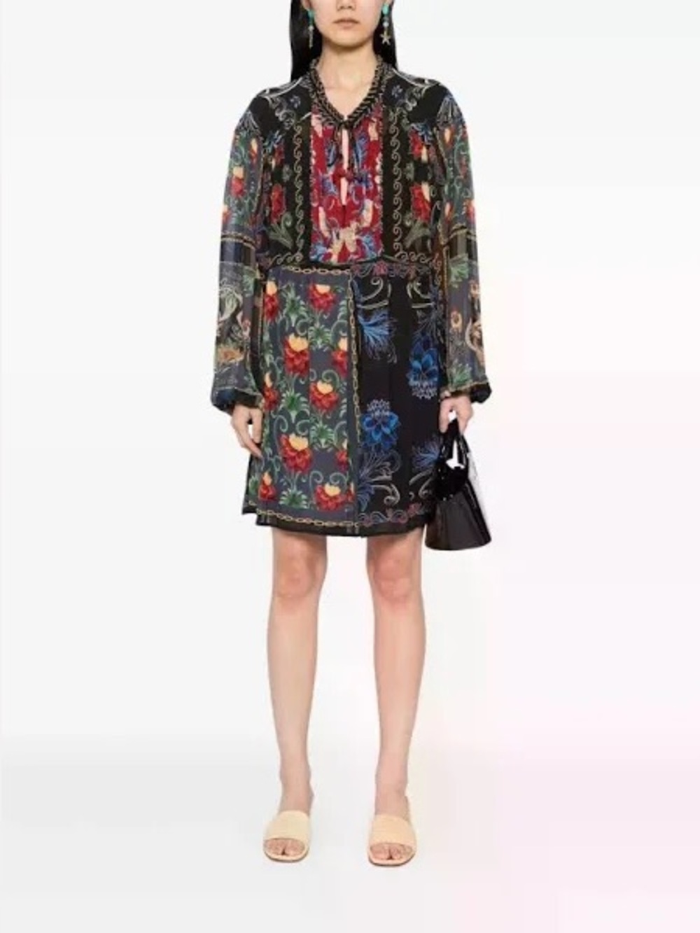 Farm Rio Women's Mixed Arabesque Scarves Dress L
